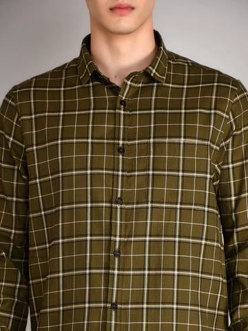 Olive Checks Checkered Regular Fit Shirt TIM PARIS