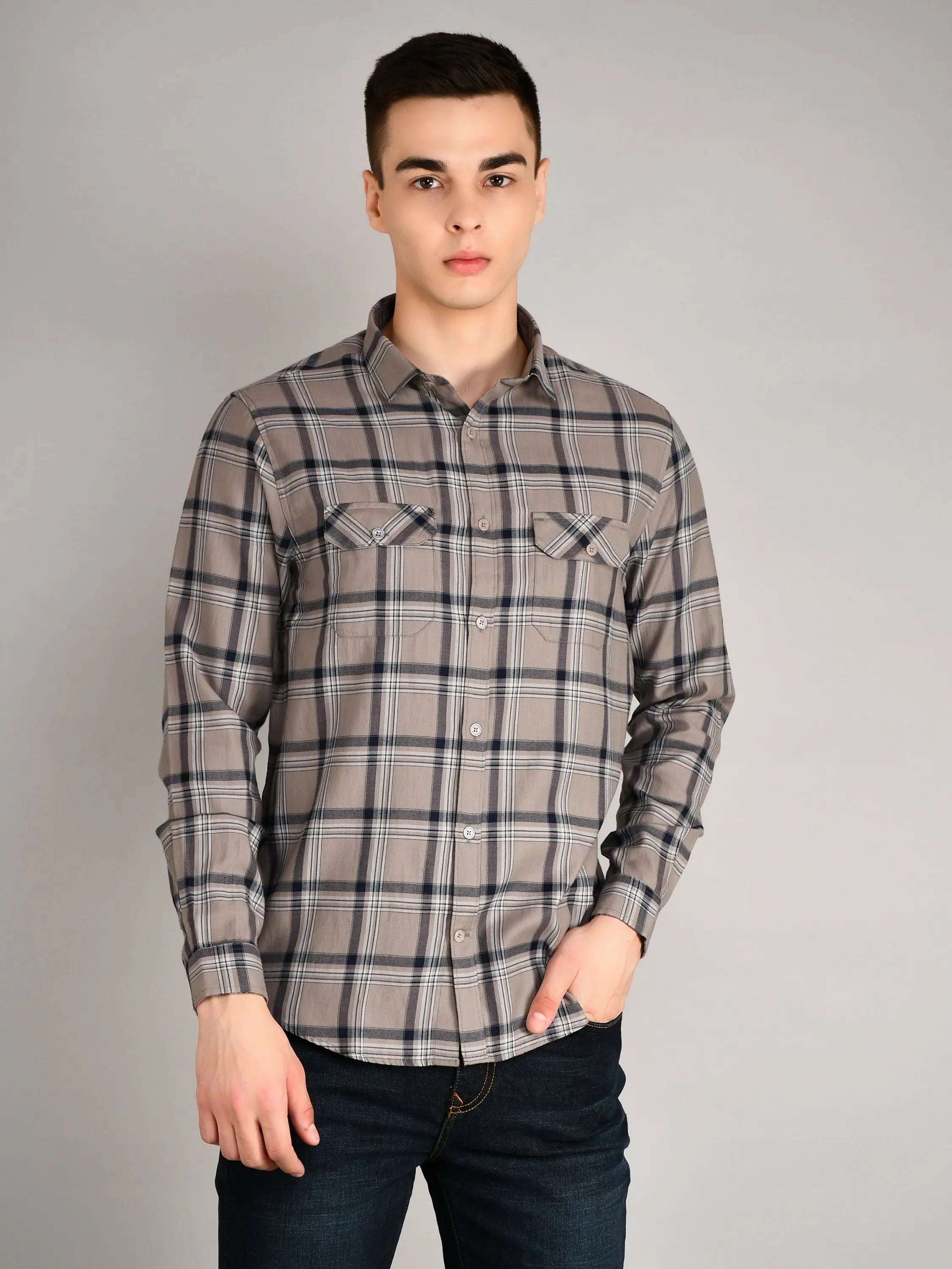 Grey Checks Checkered Regular Fit Shirt TIM PARIS