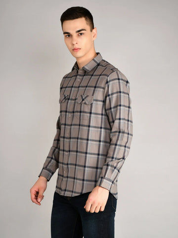 Grey Checks Checkered Regular Fit Shirt TIM PARIS
