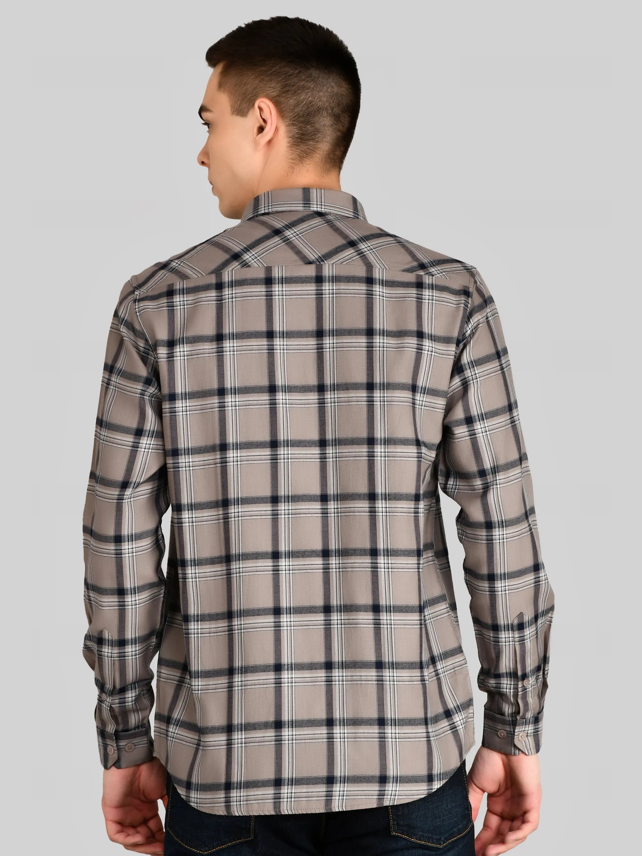 Grey Checks Checkered Regular Fit Shirt TIM PARIS
