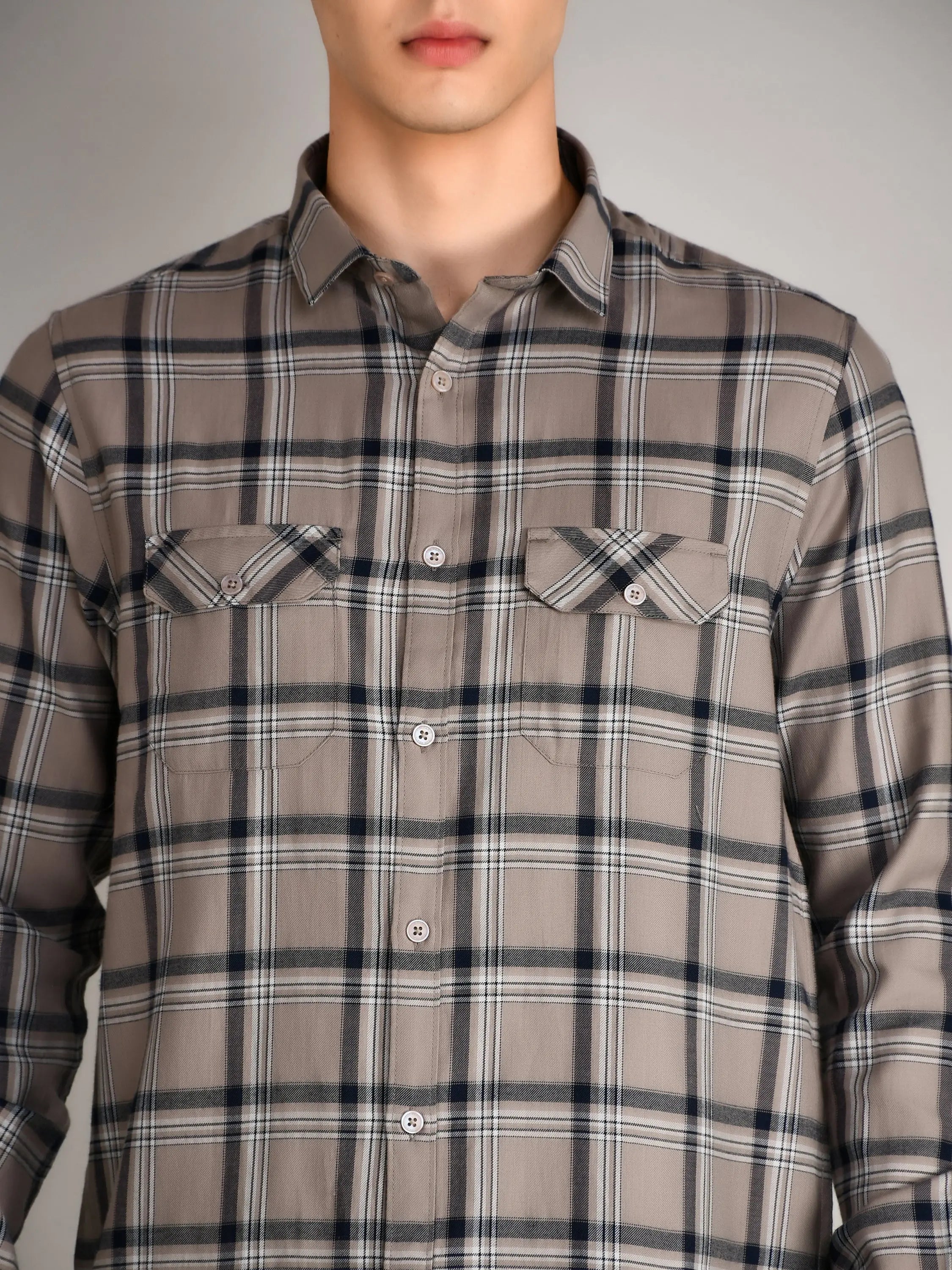 Grey Checks Checkered Regular Fit Shirt TIM PARIS