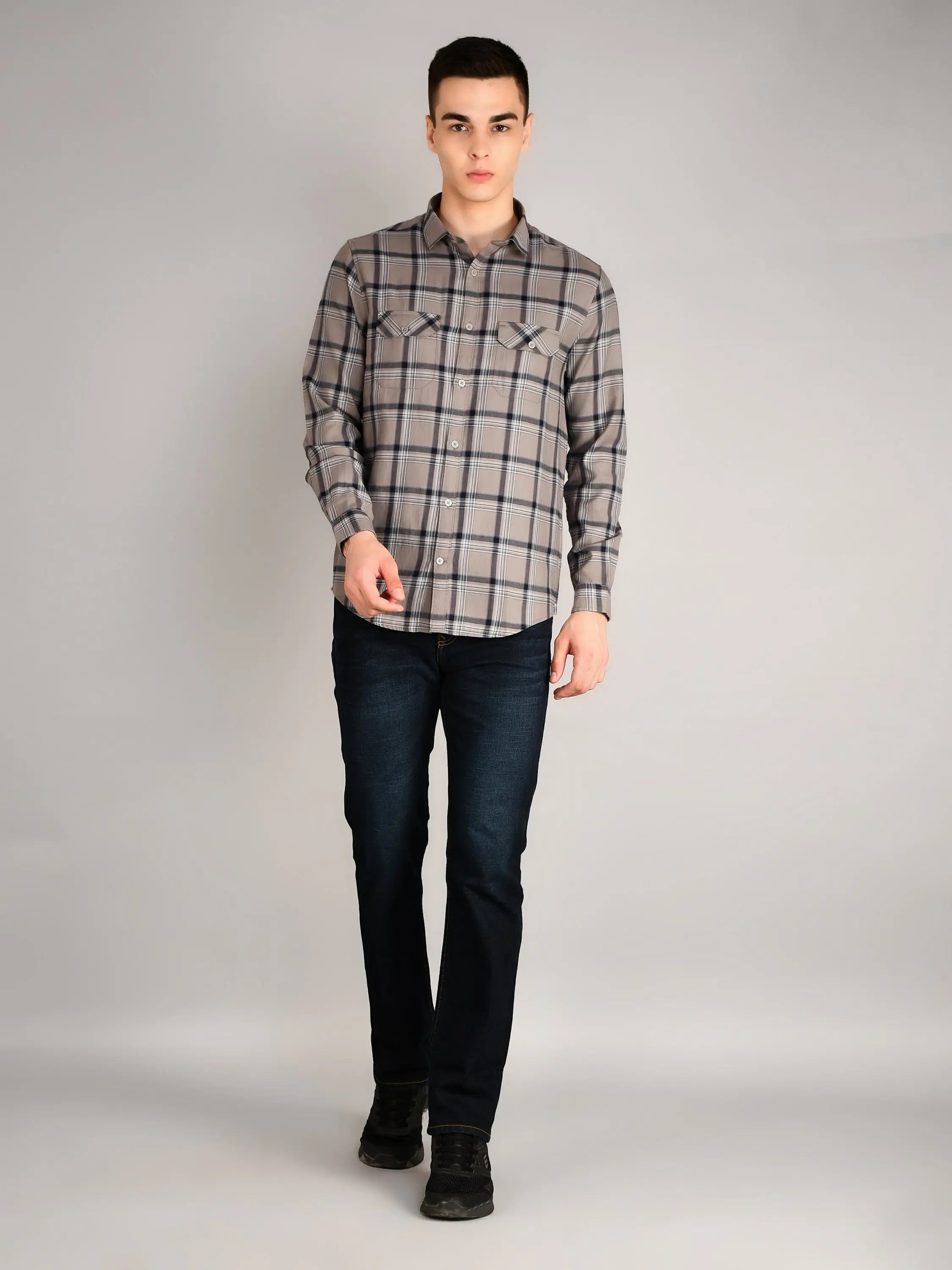 Grey Checks Checkered Regular Fit Shirt TIM PARIS
