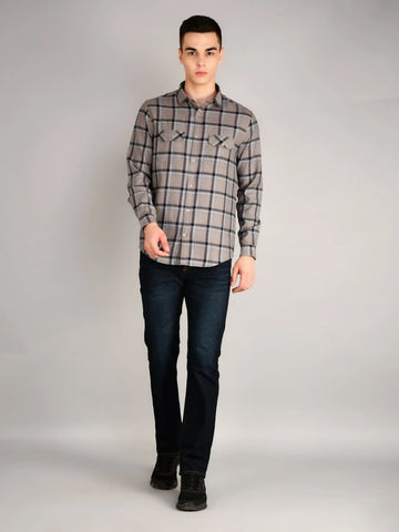 Grey Checks Checkered Regular Fit Shirt TIM PARIS