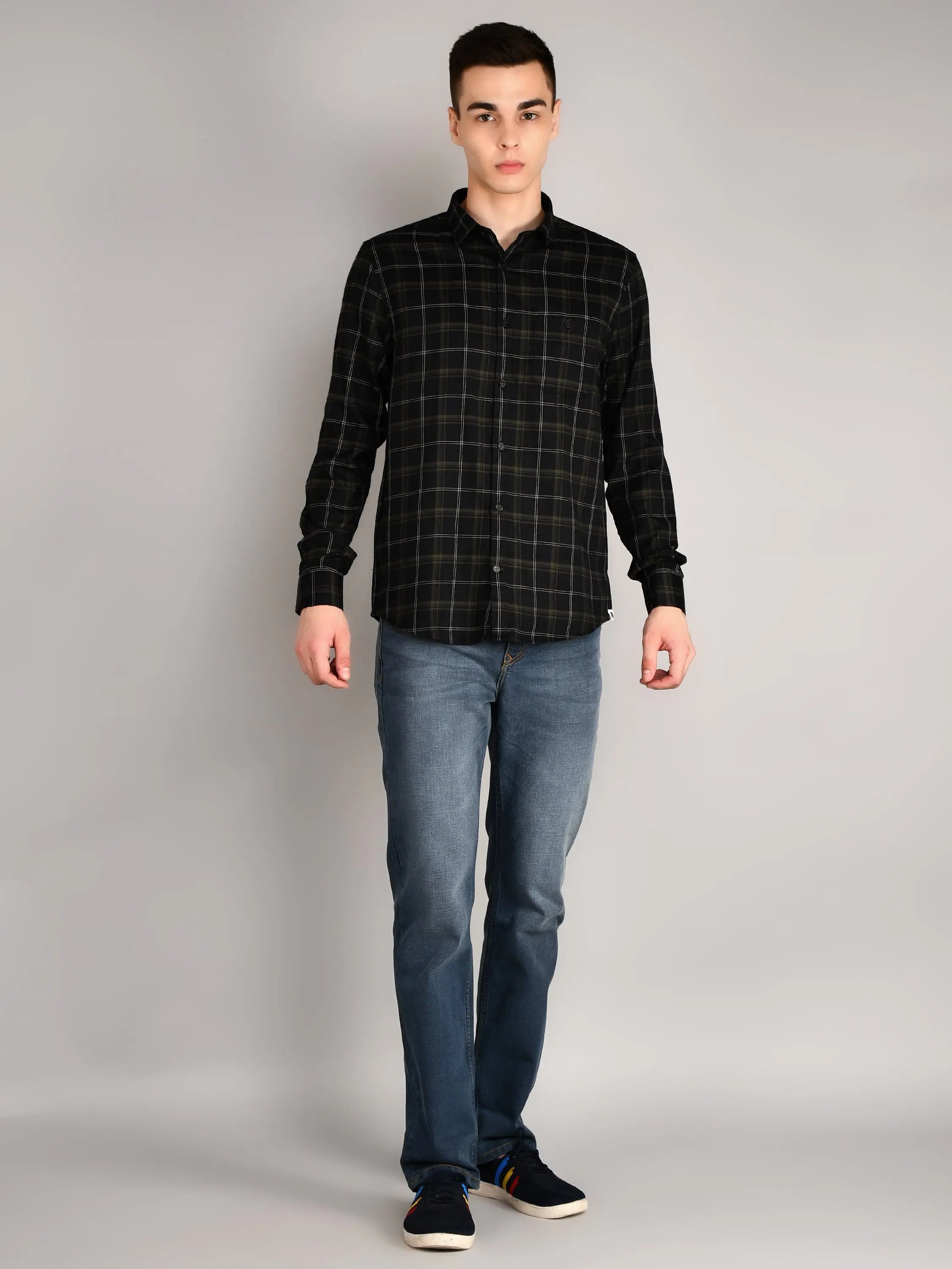 Black Checks Checkered Regular Fit Shirt TIM PARIS