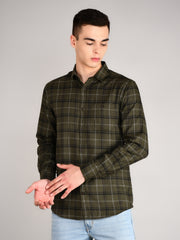 Olive Checkered Regular Fit Shirt
