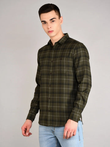 Olive Checkered Regular Fit Shirt Tim Paris