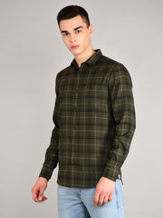 Olive Checkered Regular Fit Shirt