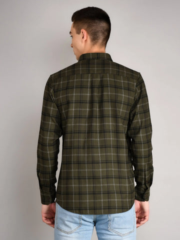 Olive Checkered Regular Fit Shirt Tim Paris