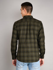 Olive Checkered Regular Fit Shirt