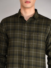 Olive Checkered Regular Fit Shirt