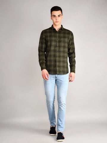 Olive Checkered Regular Fit Shirt Tim Paris