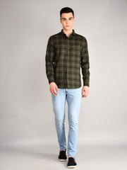 Olive Checkered Regular Fit Shirt