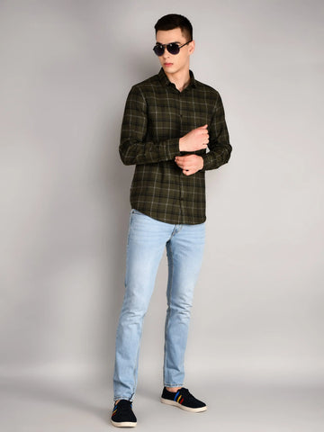 Olive Checkered Regular Fit Shirt Tim Paris