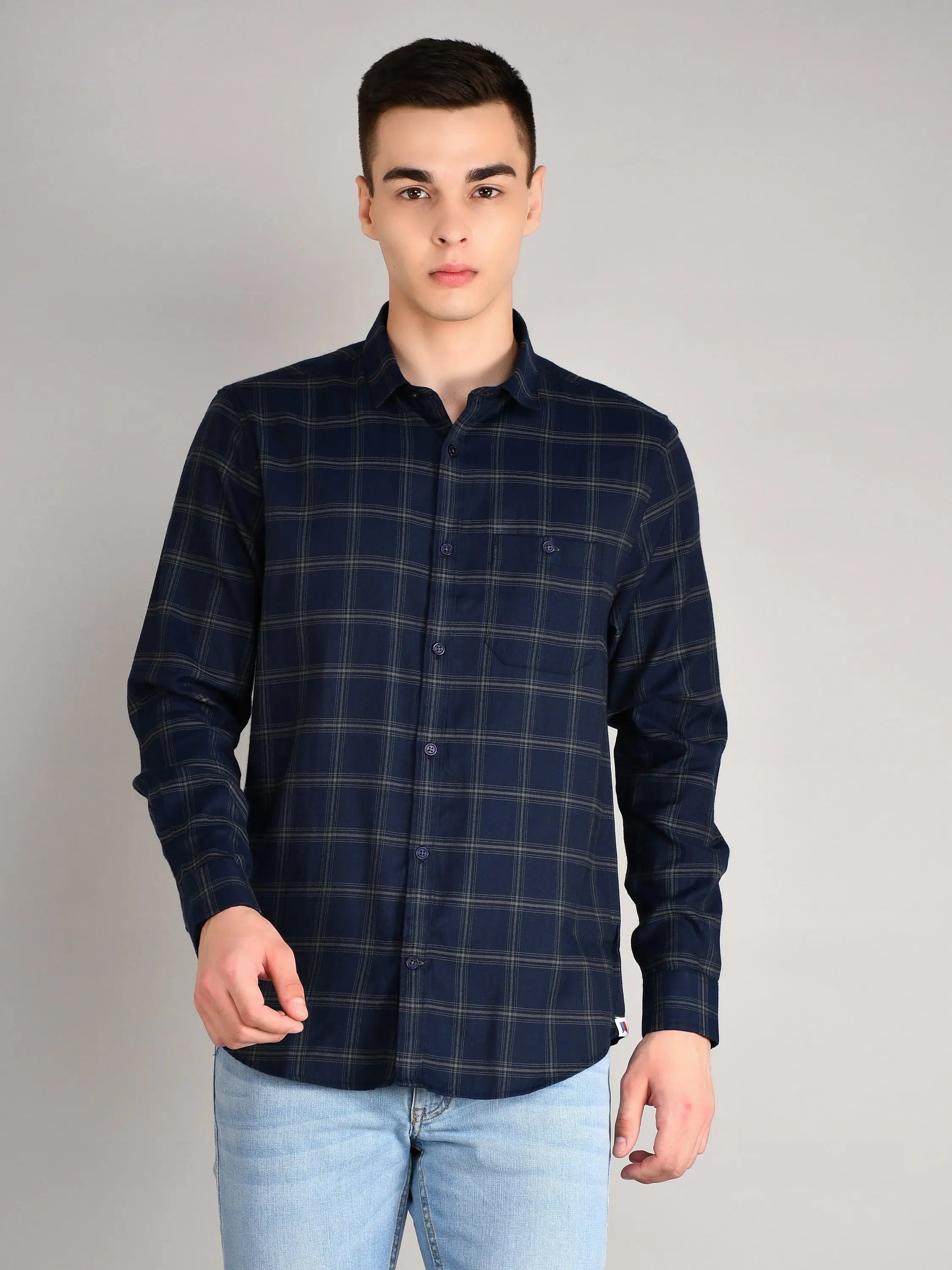 Navy Checkered Regular Fit Shirt TIM PARIS