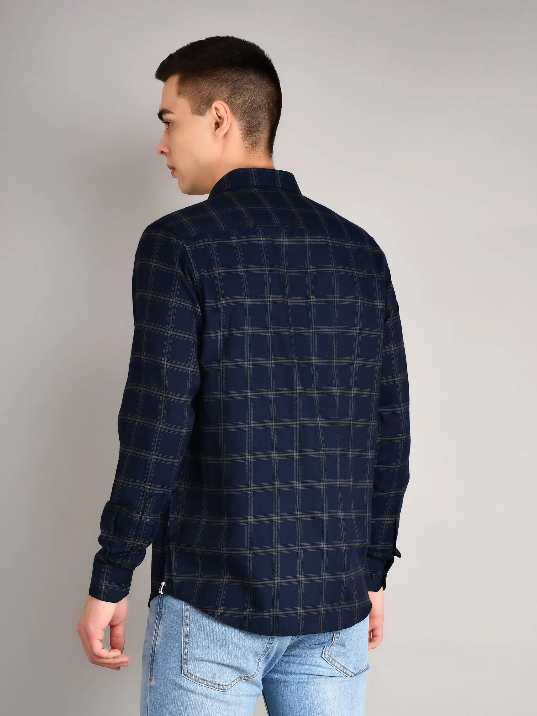 Navy Checkered Regular Fit Shirt TIM PARIS