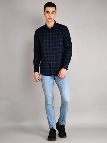 Navy Checkered Regular Fit Shirt TIM PARIS