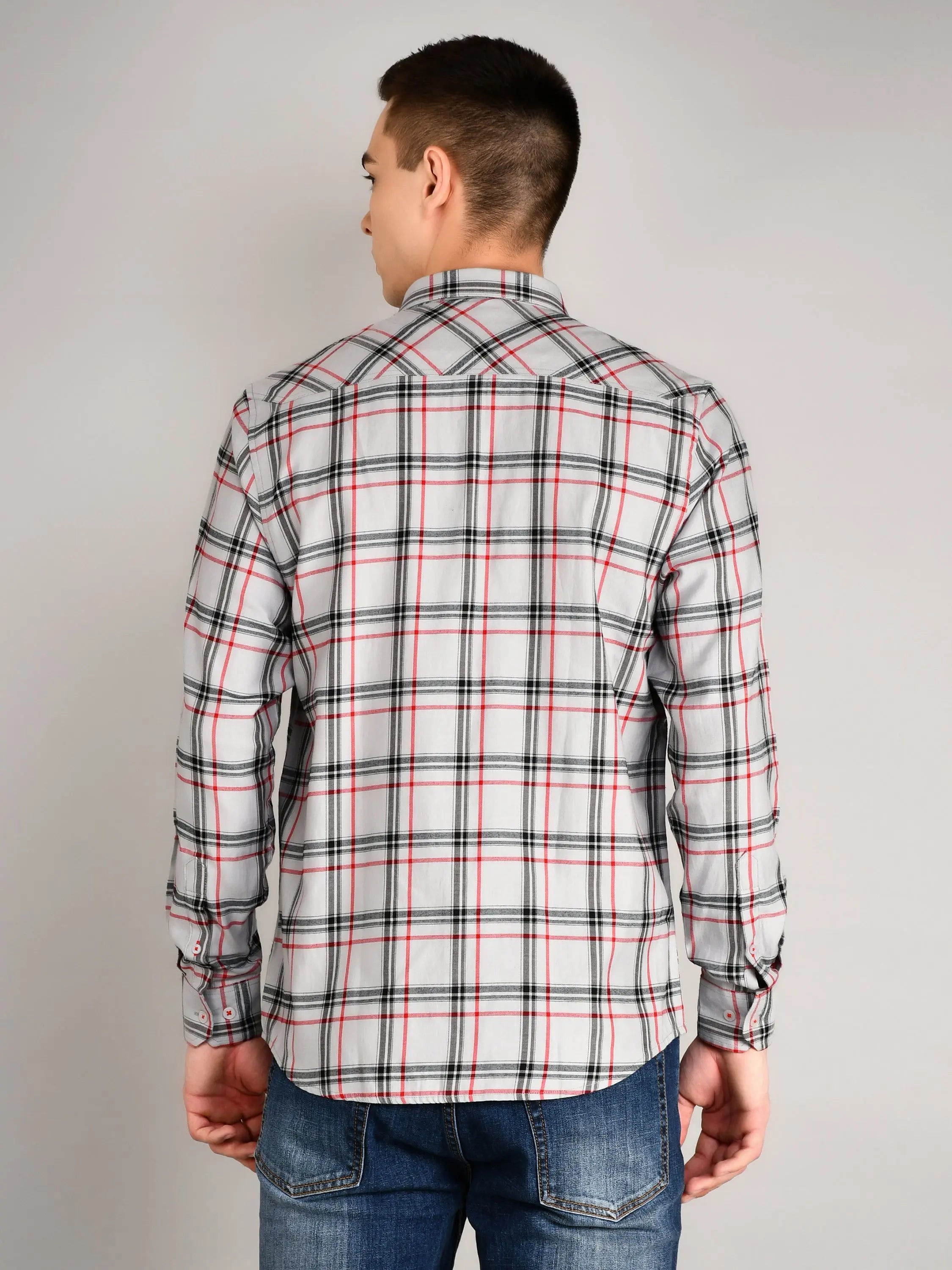 Ash Grey Checkered Regular Fit Shirt TIM PARIS