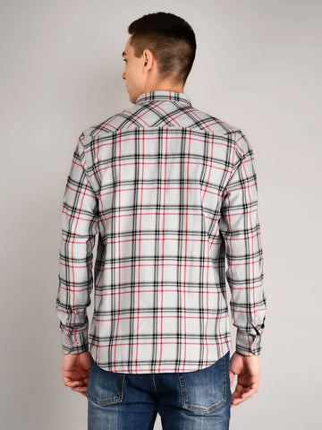 Ash Grey Checkered Regular Fit Shirt TIM PARIS