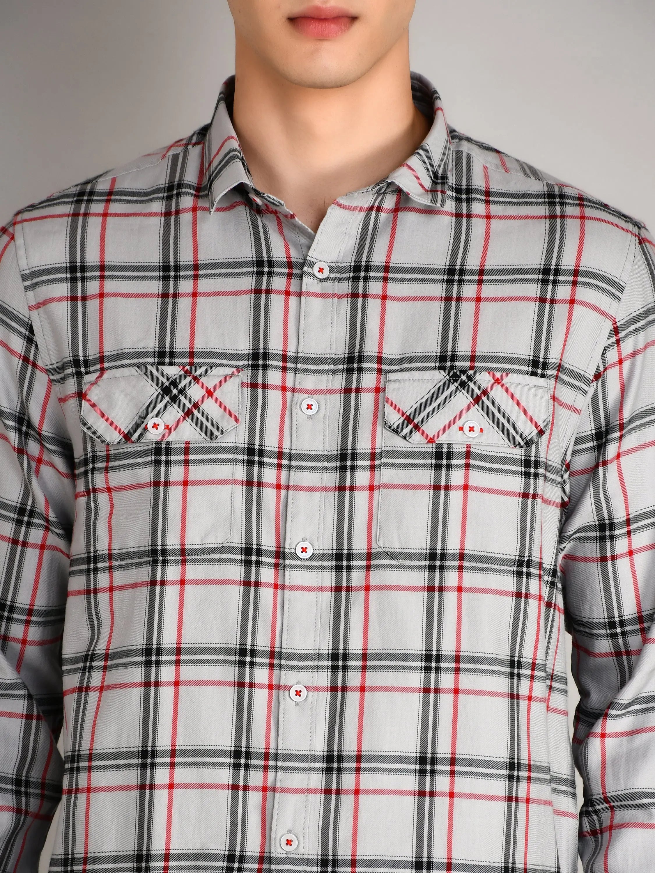 Ash Grey Checkered Regular Fit Shirt TIM PARIS