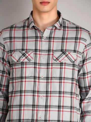 Ash Grey Checkered Regular Fit Shirt TIM PARIS