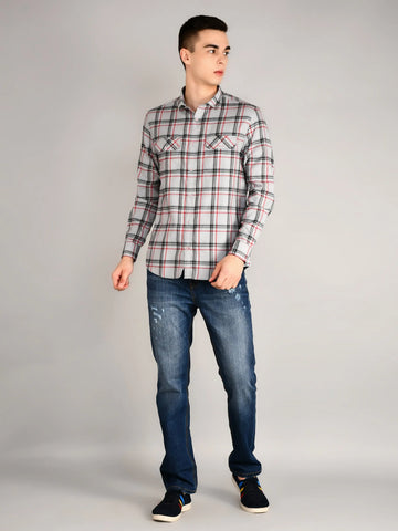 Ash Grey Checkered Regular Fit Shirt TIM PARIS