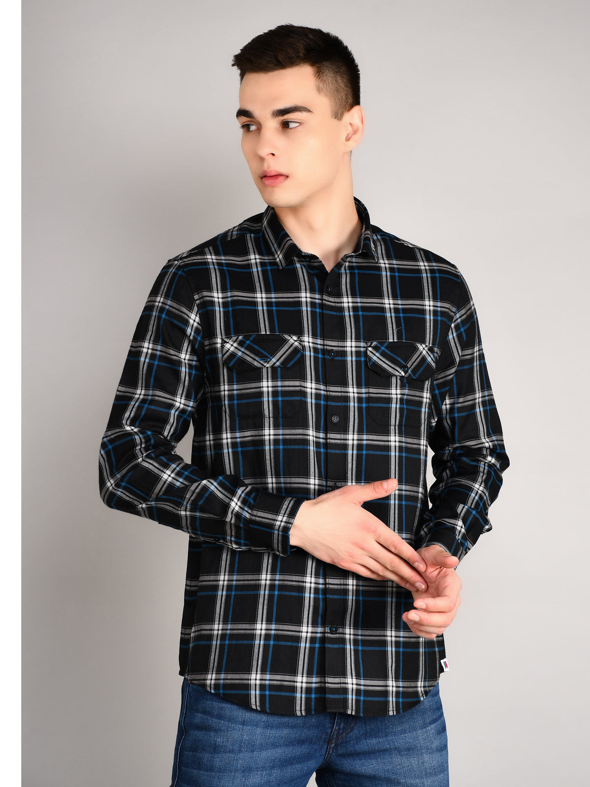 Black Checkered Regular Fit Shirt