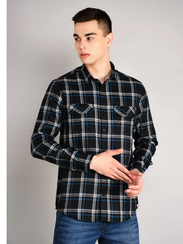 Black Checkered Regular Fit Shirt TIM PARIS
