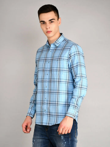 Light Blue Checkered Regular Fit Shirt TIM PARIS