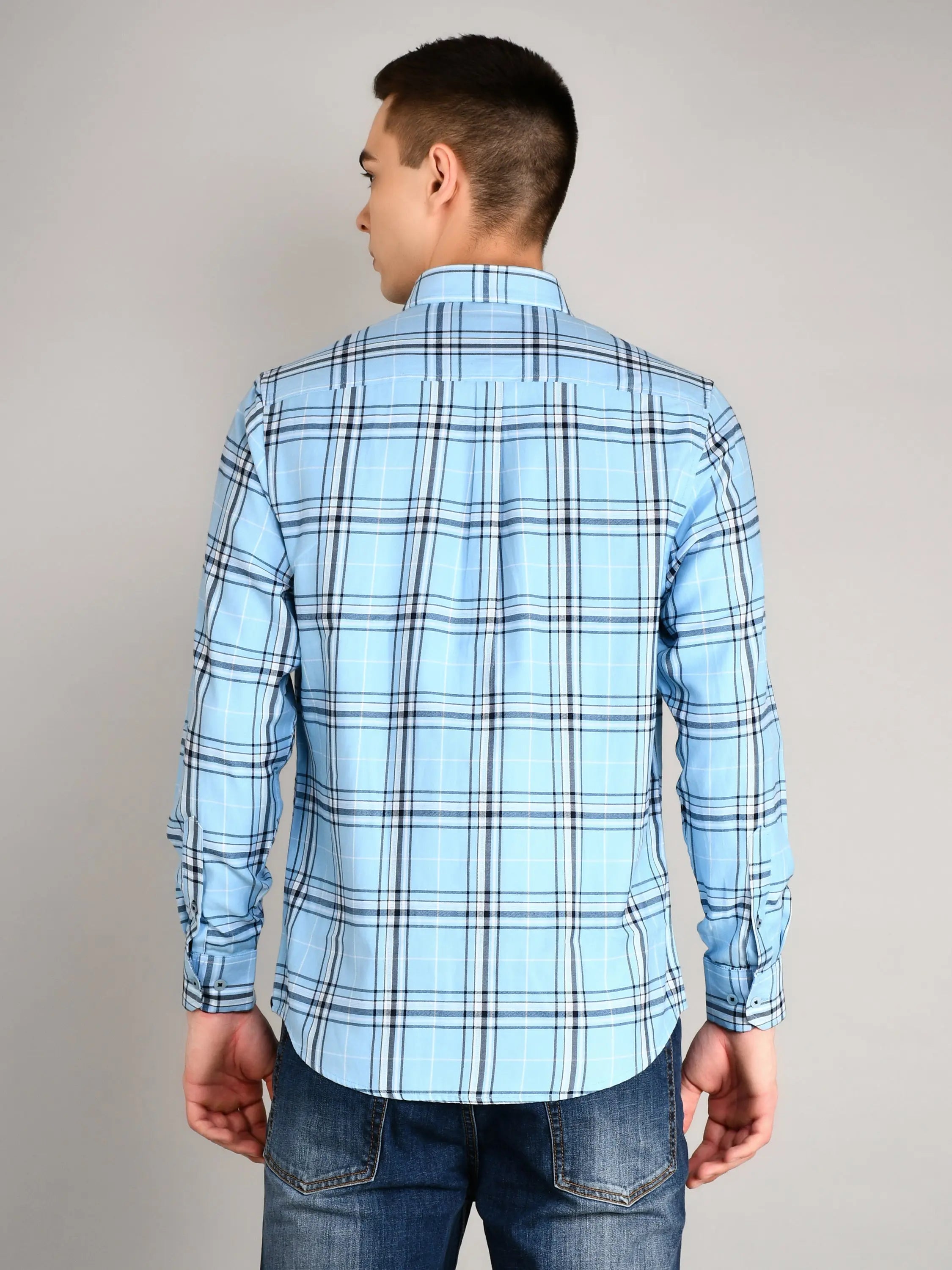 Light Blue Checkered Regular Fit Shirt TIM PARIS