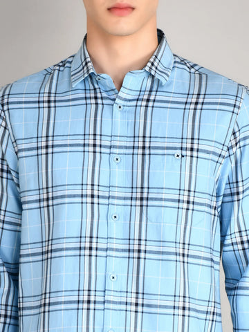 Light Blue Checkered Regular Fit Shirt TIM PARIS