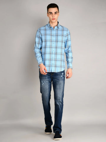 Light Blue Checkered Regular Fit Shirt TIM PARIS