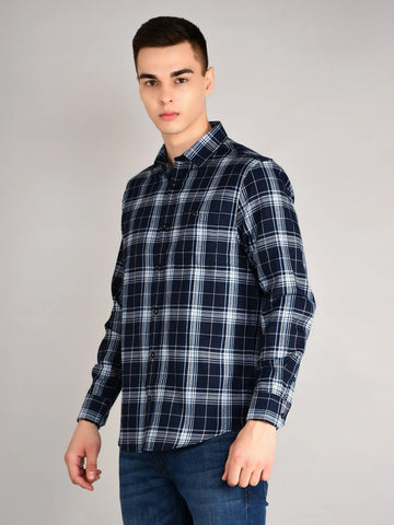 Navy Blue Checkered Regular Fit Shirt Tim Paris