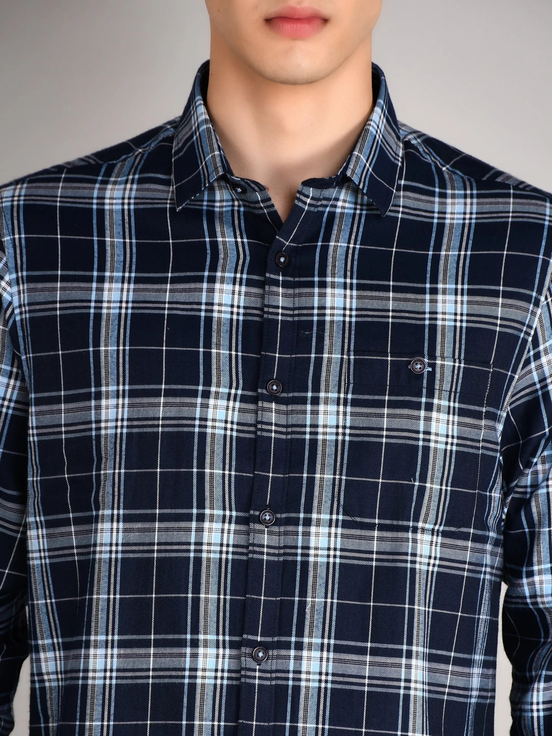 Navy Blue Checkered Regular Fit Shirt Tim Paris