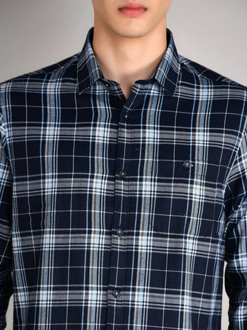 Navy Blue Checkered Regular Fit Shirt Tim Paris