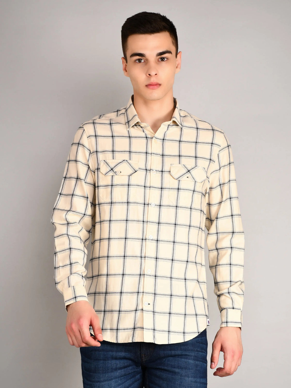 Beige Oxford Checkered Regular Fit Shirt TIM PARIS
