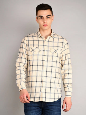 Beige Oxford Checkered Regular Fit Shirt TIM PARIS