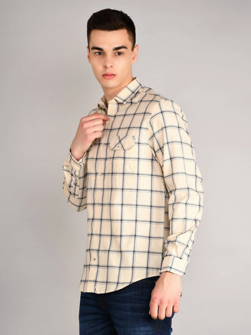 Beige Oxford Checkered Regular Fit Shirt TIM PARIS