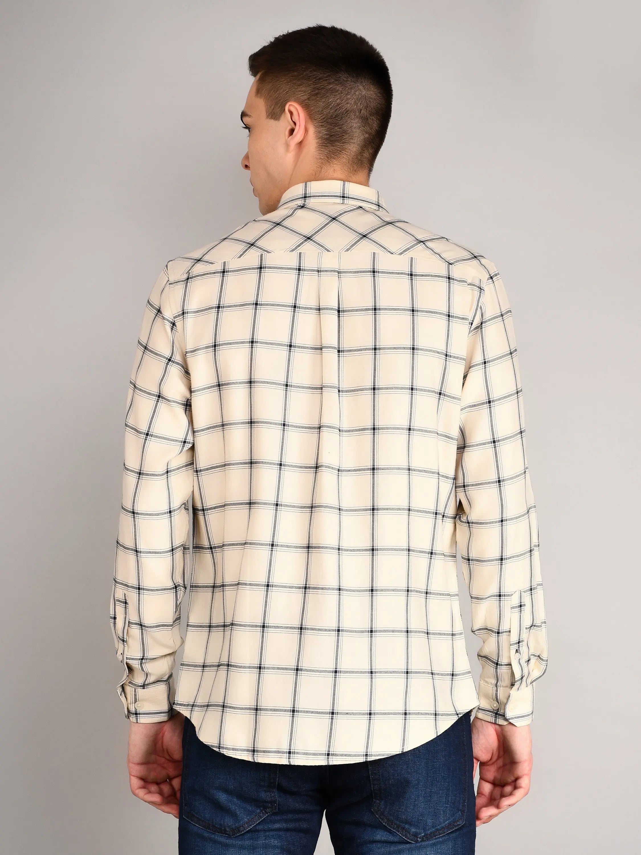 Beige Oxford Checkered Regular Fit Shirt TIM PARIS