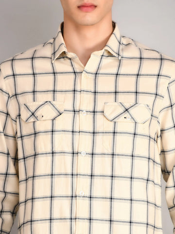 Beige Oxford Checkered Regular Fit Shirt TIM PARIS