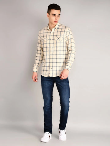 Beige Oxford Checkered Regular Fit Shirt TIM PARIS