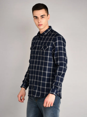 Navy Blue Checkered Regular Fit Shirt TIM PARIS