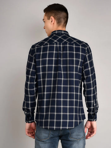Navy Blue Checkered Regular Fit Shirt TIM PARIS