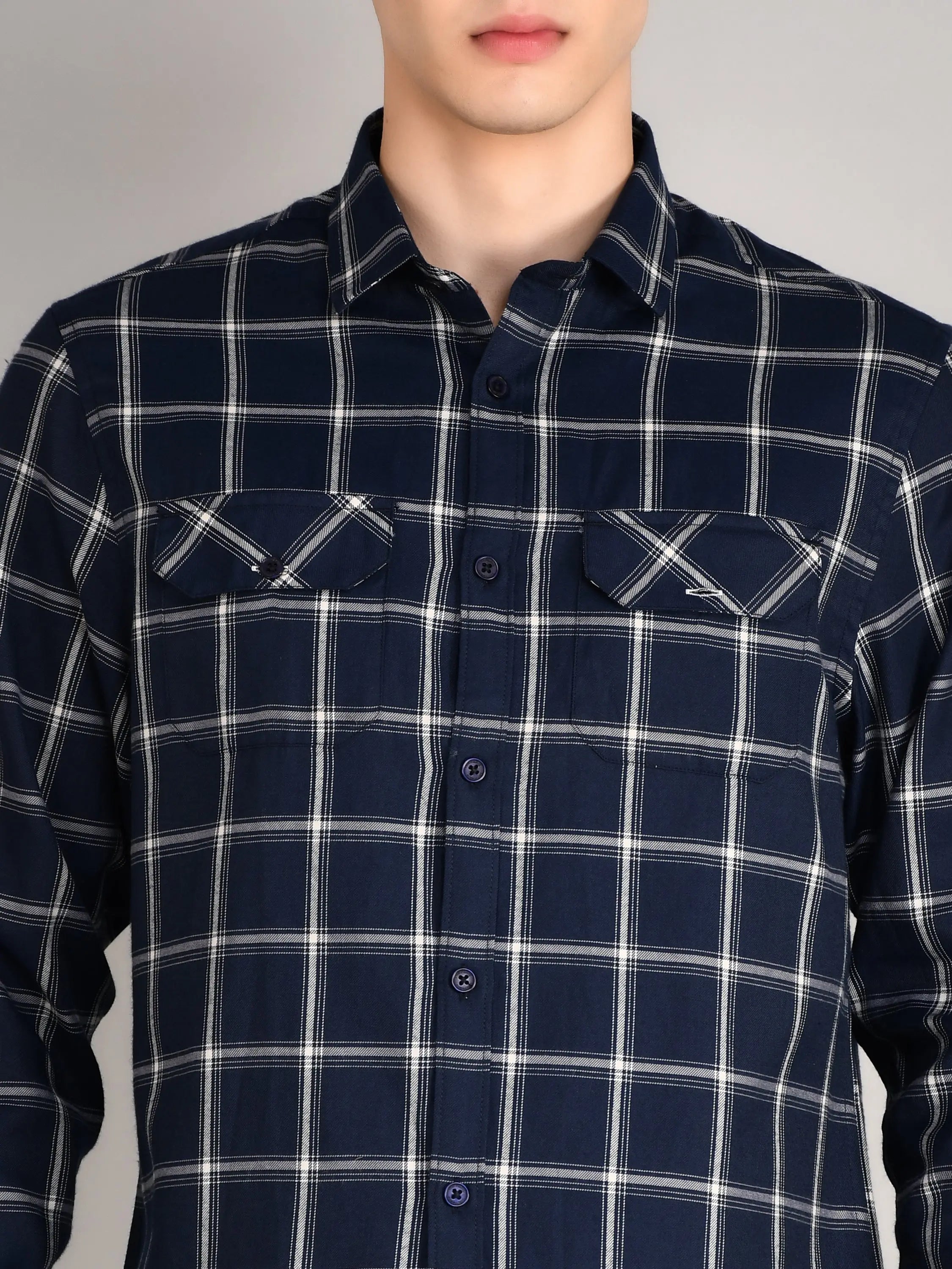 Navy Blue Checkered Regular Fit Shirt TIM PARIS