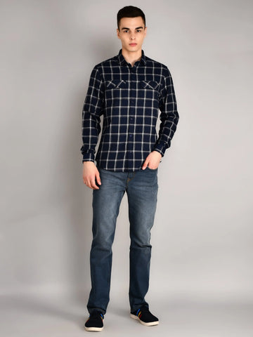 Navy Blue Checkered Regular Fit Shirt TIM PARIS