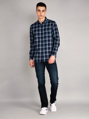 Blue Checks Checkered Regular Fit Shirt TIM PARIS