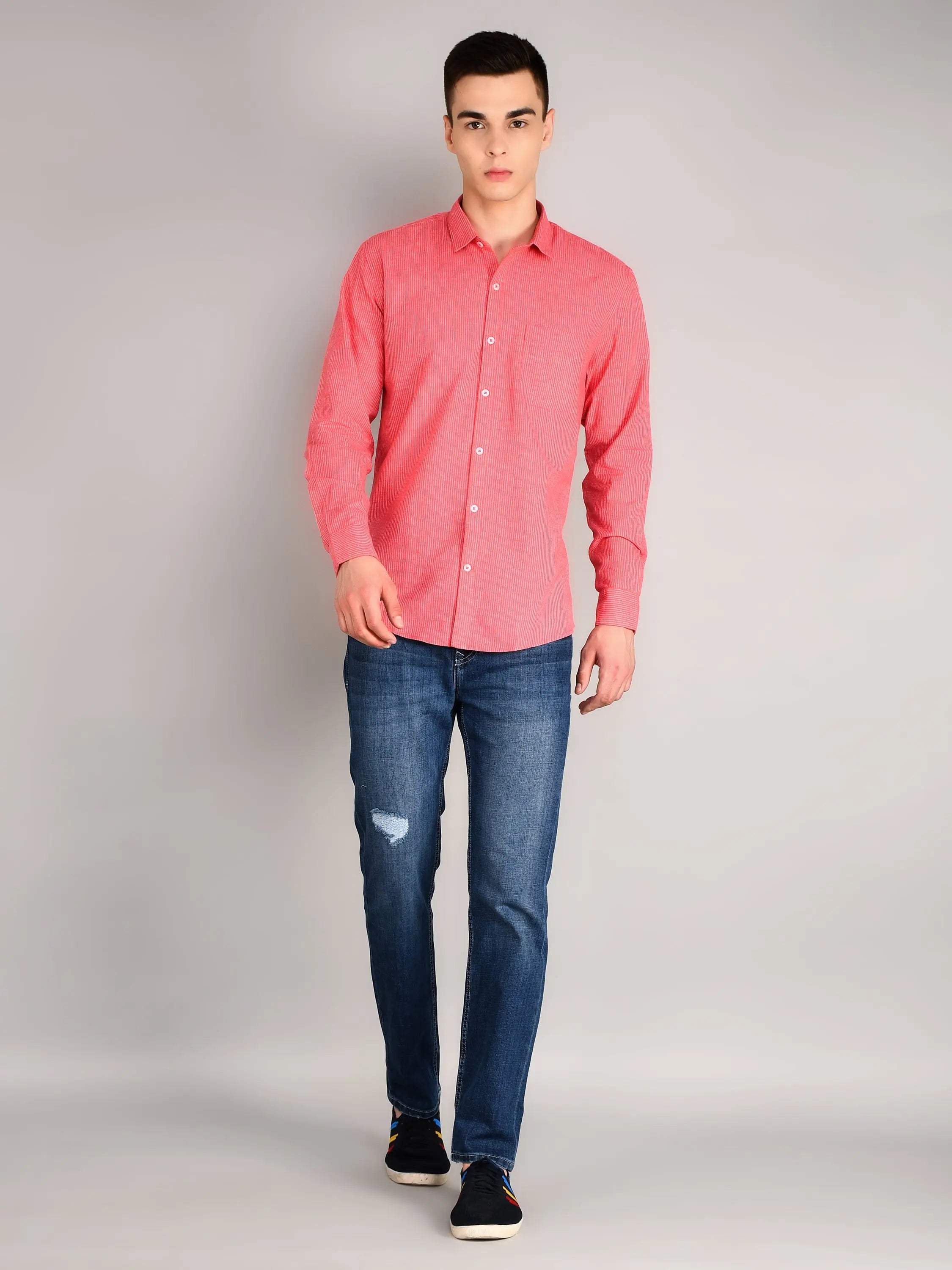 Red Striped Regular Fit Shirt TIM PARIS