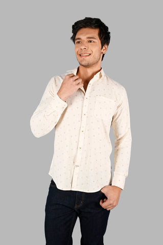 Beige Printed Regular Fit Shirt TIM PARIS