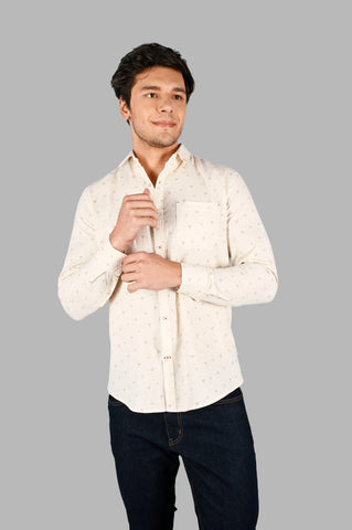 Beige Printed Regular Fit Shirt TIM PARIS