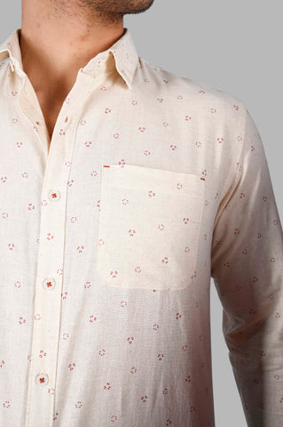 Beige Printed Regular Fit Shirt TIM PARIS