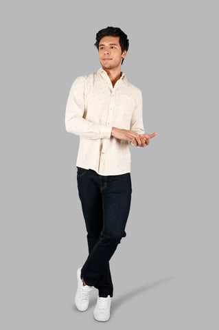 Beige Printed Regular Fit Shirt TIM PARIS